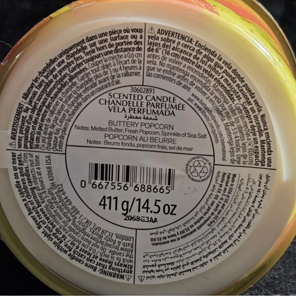 NEW BBW BUTTERY POPCORN 3-Wick Candle - Limited Edition Paint Stroke Label - Picture 3 of 3